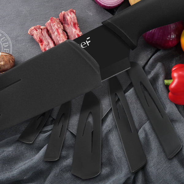 hecef 5PCS Matte Black Chef Knife Set with Protective Sheaths, Stainle —  CHIMIYA