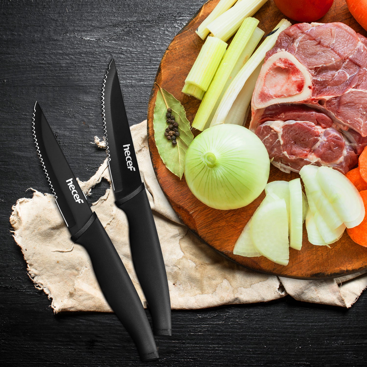  hecef Steak Knives Set of 8, Serrated Sharp Blade Black Oxide  Steak Knives, Stainless Steel Flatware Steak Knives Set for Kitchen and  Dinner Table : Everything Else